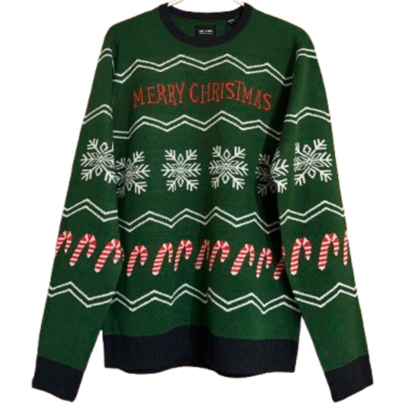 Only & Sons Men’s Green Multi “Merry Christmas” Holiday Sweater Sz-M - Picture 1 of 7
